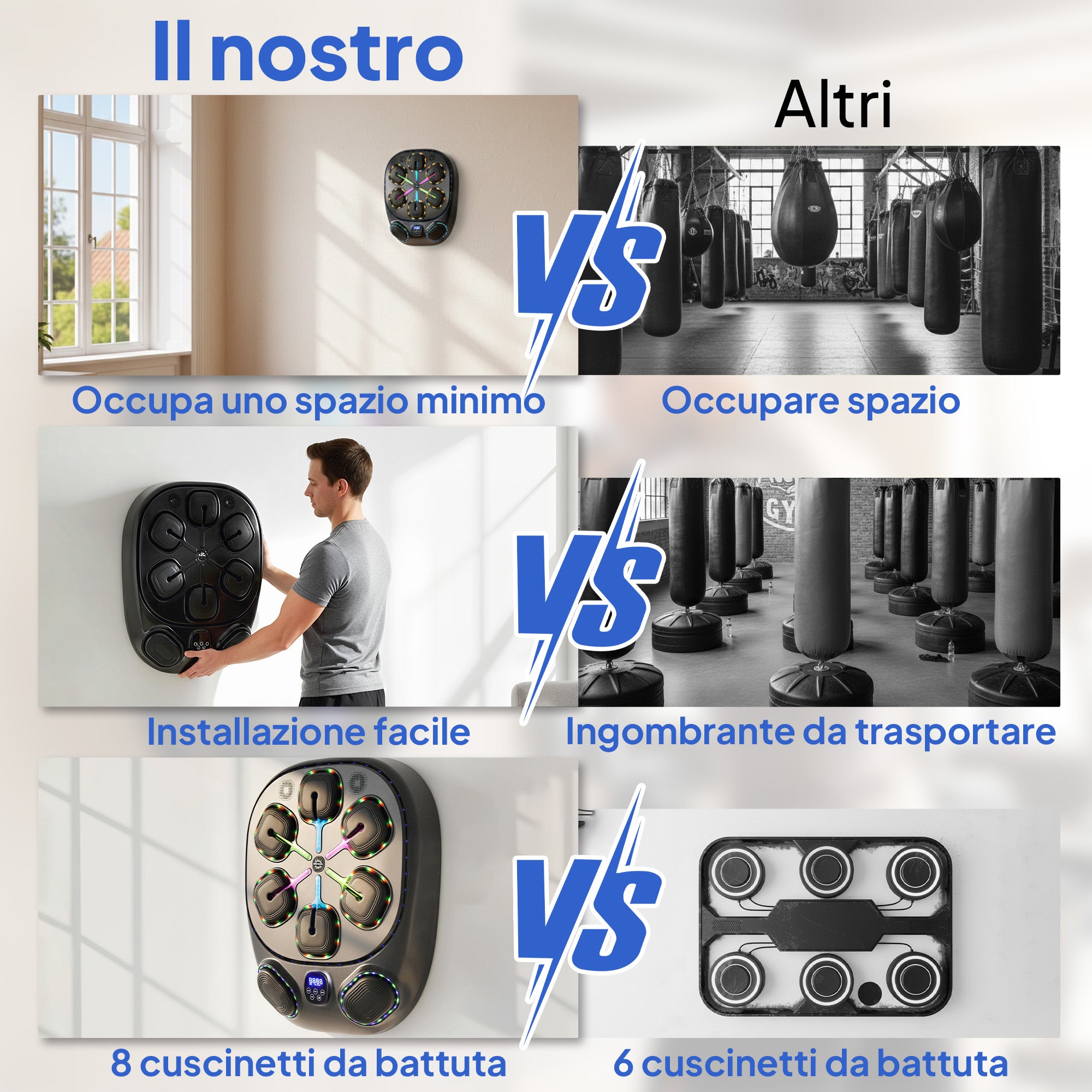 Macchina da Boxe a Parete con 9 Modalità Luci LED e Connessione Bluetooth 61x48x11 cm Nero