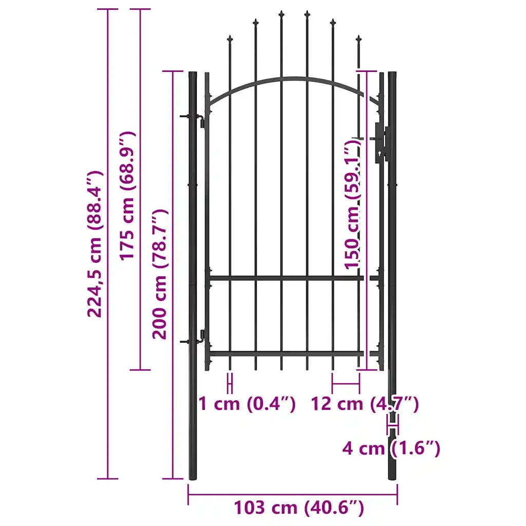 Cancello da Giardino in Acciaio 1x2,2 m Nero cod mxl 42380