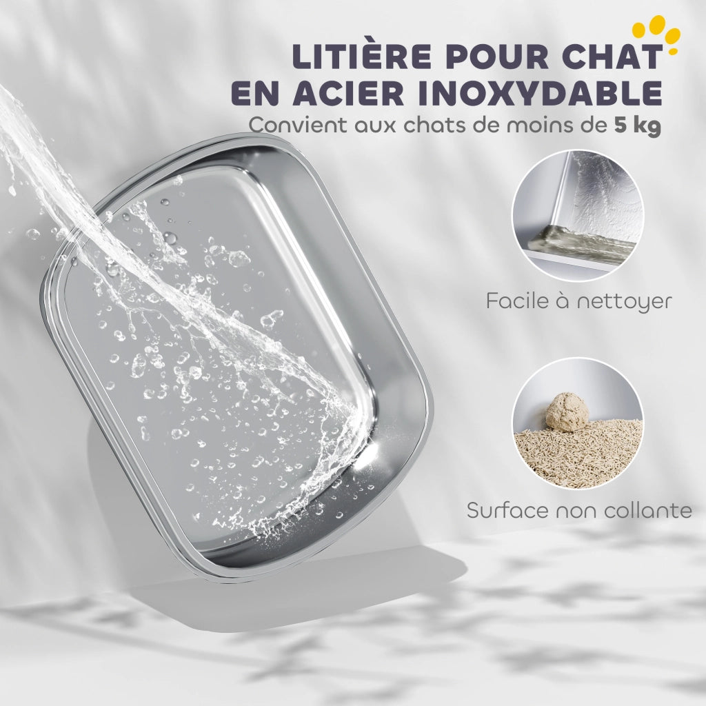 Mobiletto per lettiera gatto chiuso in acciaio inox ¨C Minimal ¨C bianco 52.4x41.3x39.9 cm
