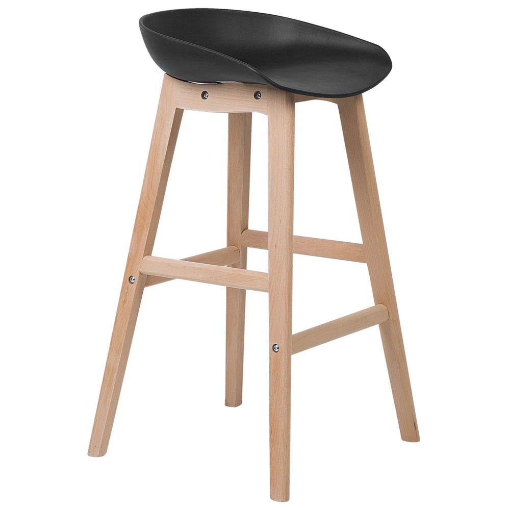 Set di 2 sgabelli da bar in legno chiaro e plastica nera da 85 cm con sedile da bancone