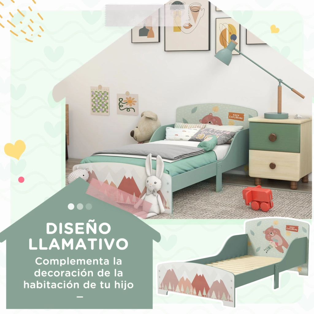 Letto per Bambini 3-6 Anni con Barriere di Protezione ¨C zephmum ¨C Verde 143x77x60 cm