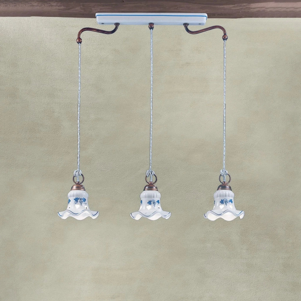 Lampadario Classico Chieti Metallo E Ceramica Nero Sfumato Argento 3 Luci E14