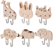 Hanger per animali in legno 12 pezzi - Hanger per muro - Adesivo - Motivo animale - Per bambini - Dimensioni elefante 6 × 5,5 cm