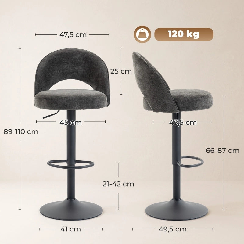 SGABELLO DA BAR girevole e regolabile in altezza Set da 2 pezzi 66-87 cm Grigio scuro