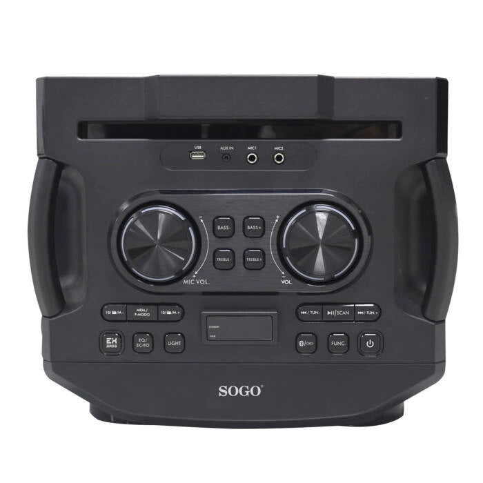 Cassa bluetooth portatile da festa 2000W PMPO, doppio altoparlante 12 pollici, karaoke con microfono wireless, luci LED multicolore - SOGO