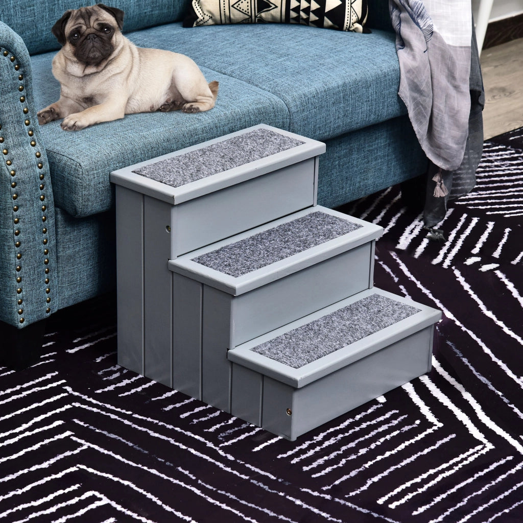 Scaletta per Cani 3 Gradini con Tappetino e Ripostiglio ¨C zephmum ¨C Grigio 40.5x44.5x38 cm