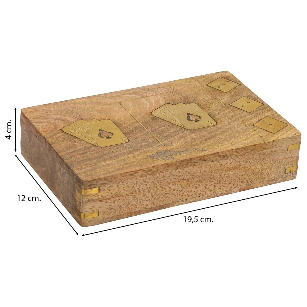 Gioco 2 in 1 (carte+dadi) in scatola di legno marrone 19,5x12x4h