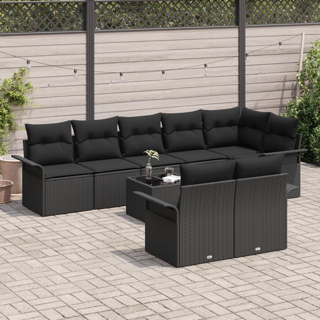 Set Divano da Giardino 9 Pezzi con Cuscini Beige Rattan Polietilene