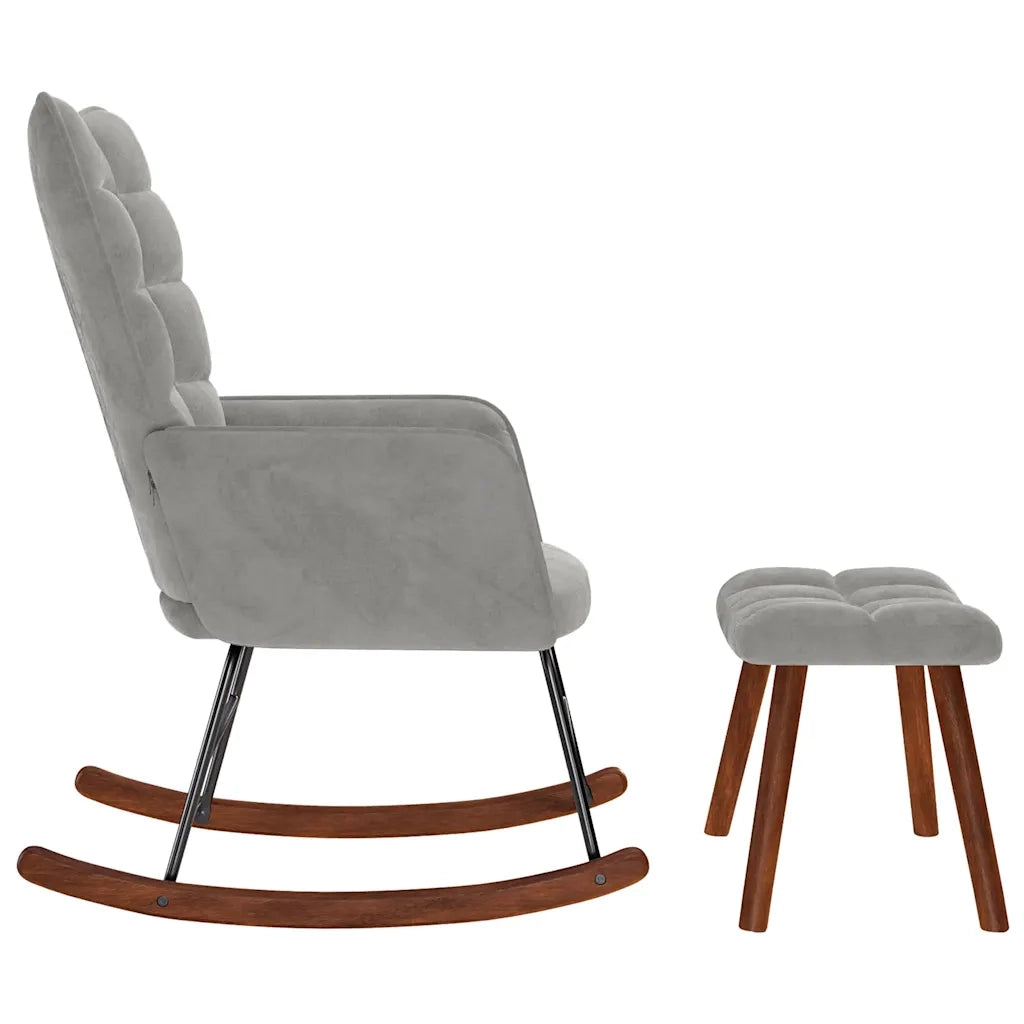 Sedia a dondolo con sgabello in velluto grigio chiaro CFW7116419