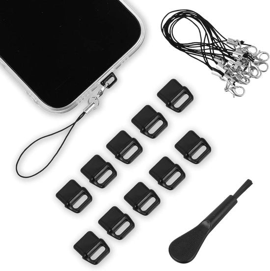 10 pezzi di protezione per porta USB-C con lanyard, spazzola per pulizia e protezione per l'ingresso di caricamento per apparecchi con porta USB-C (nero)