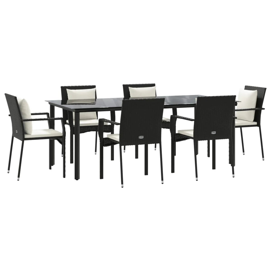 Set da pranzo da esterno in vimini di resina nera da 7 pezzi con cuscini 02_0014467