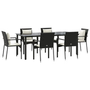 Set da pranzo da esterno in vimini di resina nera da 7 pezzi con cuscini 02_0014467