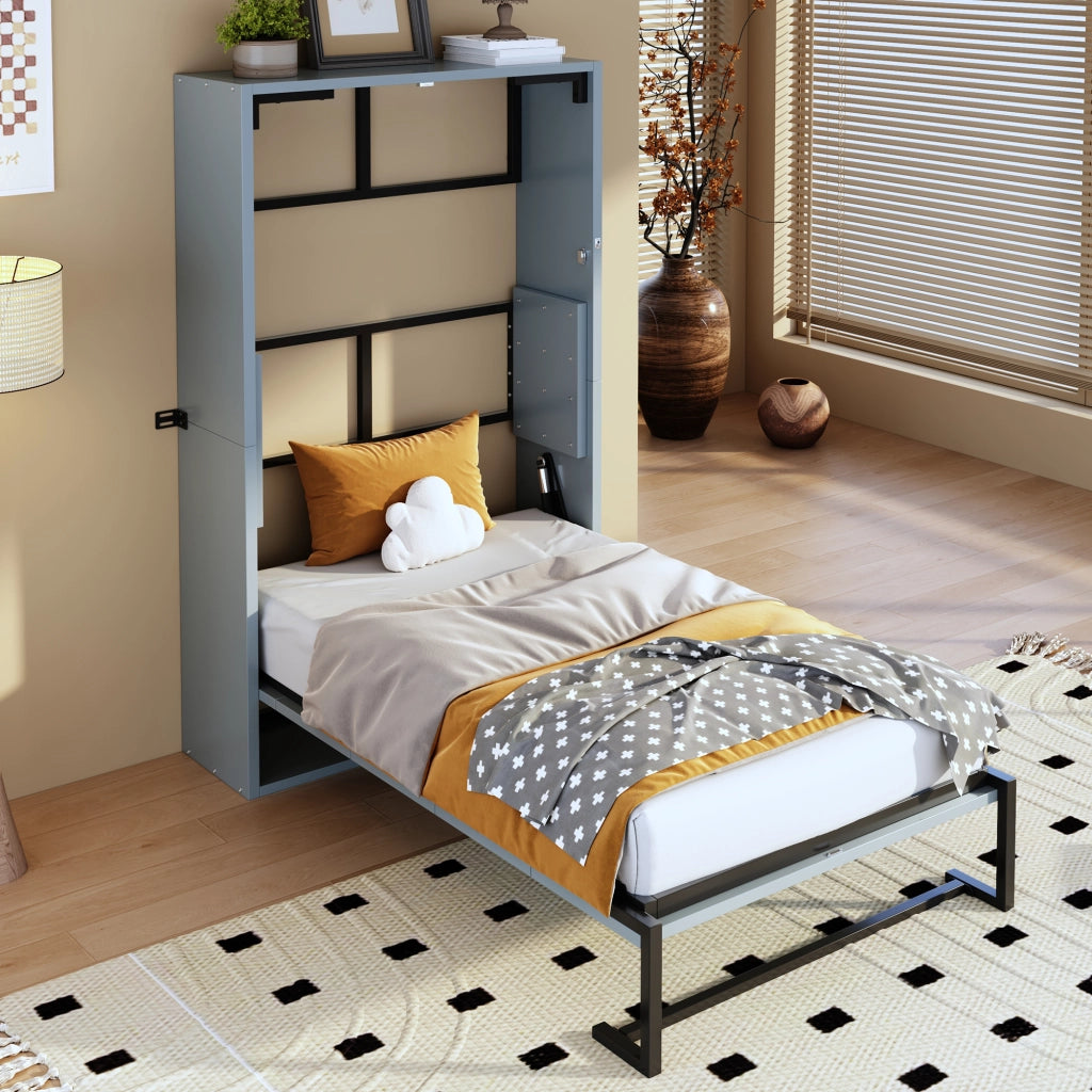 Letto a Scomparsa Pieghevole Multifunzionale ¨C MINIMAL ¨C Struttura in Metallo e Legno, 90x200