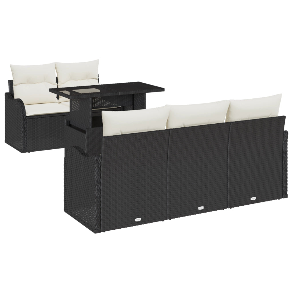 Set di Divani da Giardino da 6 Pezzi con Cuscini in Polyrattan Nero
