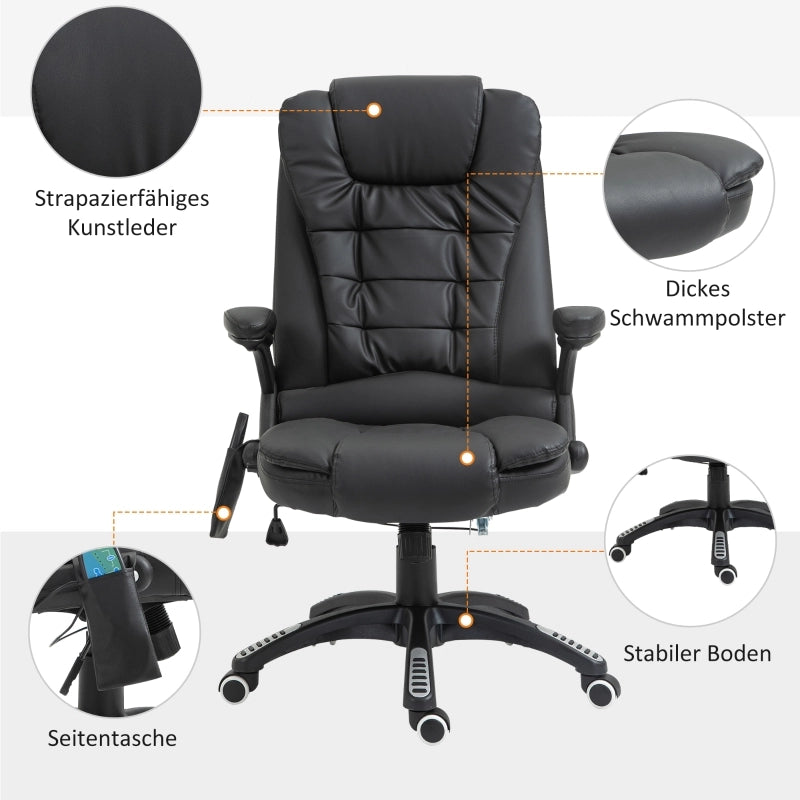 Sedia da ufficio ergonomica con massaggio e riscaldamento girevole a 360° in pelle rigenerata nera