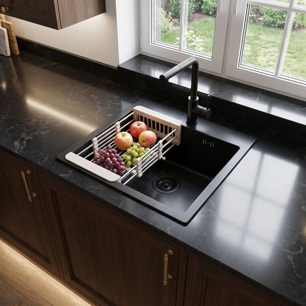 Lavello In Acciaio Con Set Di Accessori 3 Pz. Rea Leo 40 Black Accessori beige