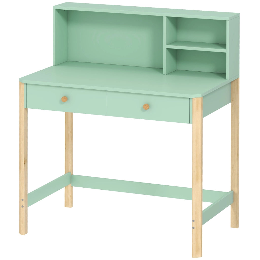 Scrivania per Bambini 5-12 Ani con 3 Ripiani e 2 Cassetti, in Legno, 90x52x105 cm, Verde