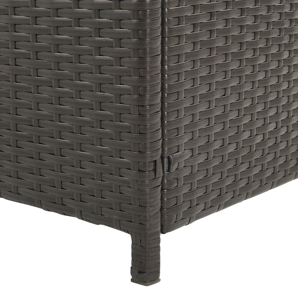 Cesta baule portaoggetti da esterno Marrone finto rattan Cuscino per esterni da giardino Cassapanca 126 x 46 cm