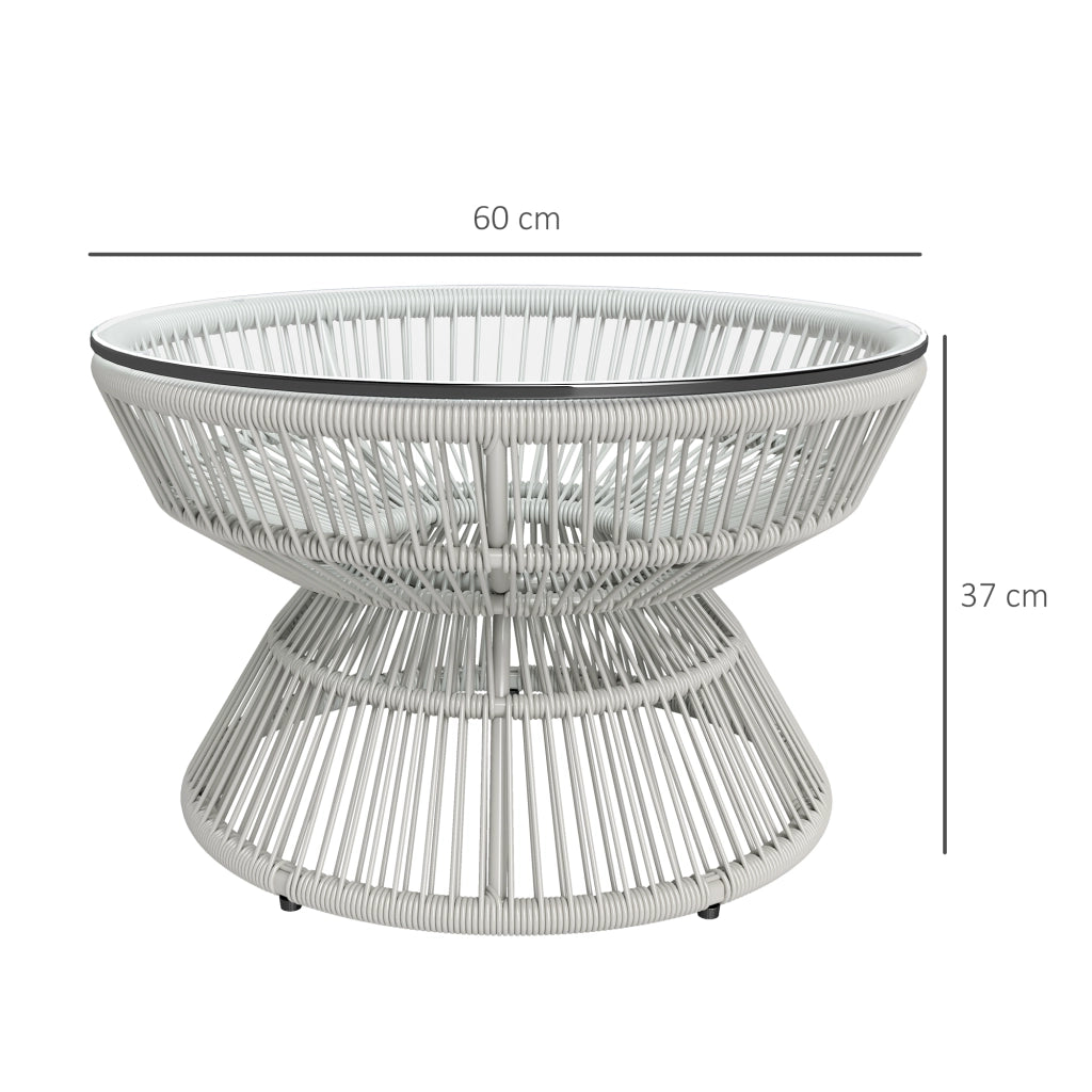 Tavolino da giardino rotondo ¨C zephmum ¨C in resina effetto rattan con piano in vetro temperato ?60x37 cm