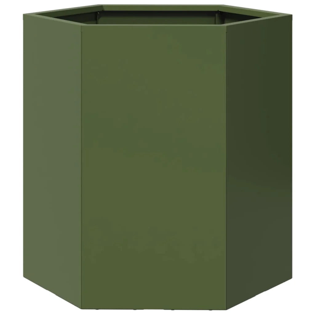 Fioriera rialzata per piante fiori terrazza giardino forma a oliva esagonale 46 x 40 x 45 cm acciaio verde 02_0038710