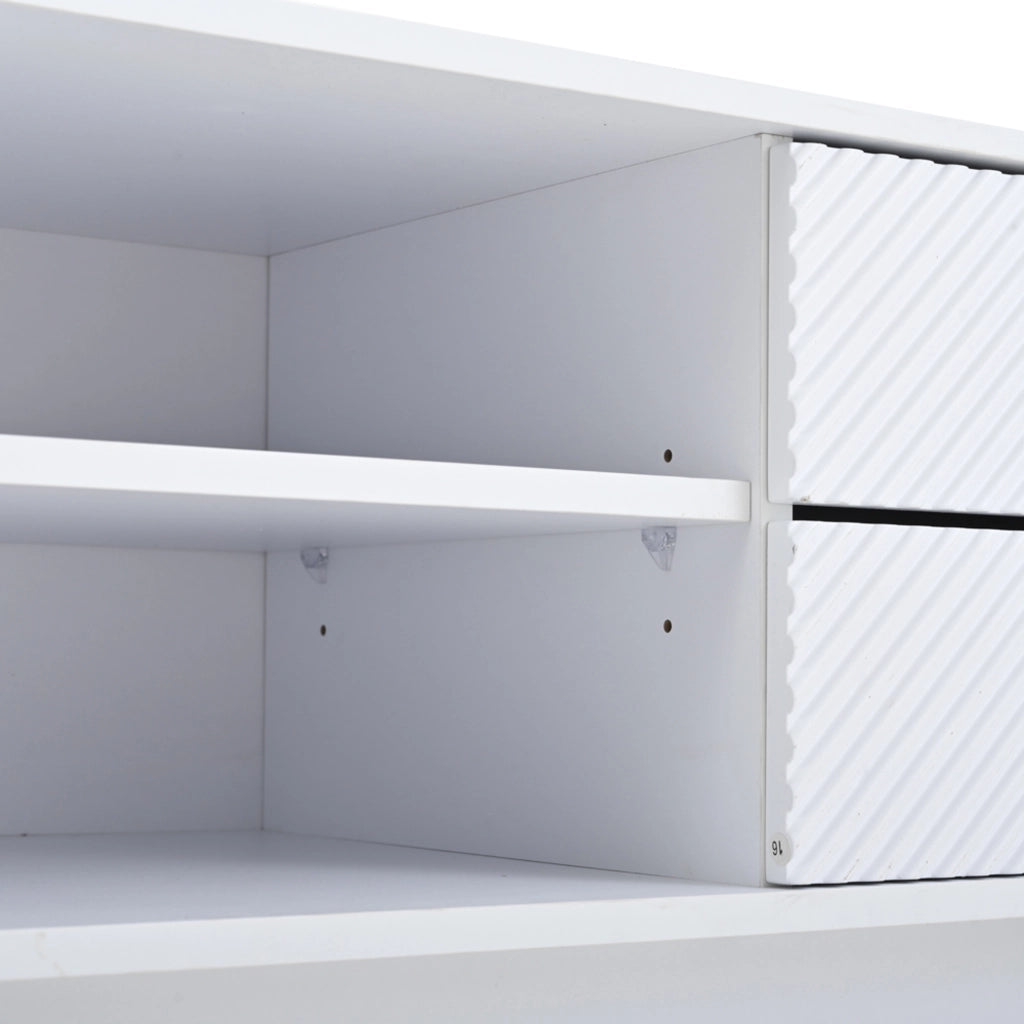 Mobile TV con 2 Ante e 2 Cassetti; Anta in Vetro Temperato; Stile Moderno; 200??40??50;5 cm; in Truciolare; Bianco