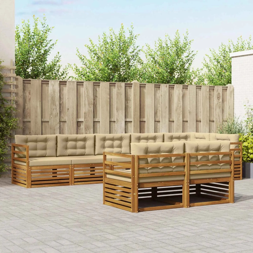 Set di divani da esterno con cuscino 8 pcs Naturale e Beige
