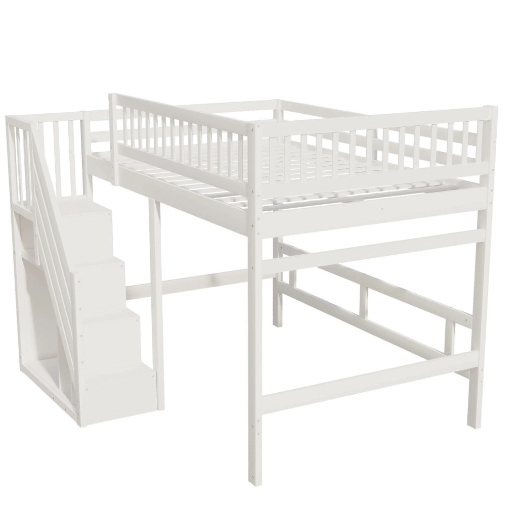 LETTO a soppalco 140x200 cm con scala contenitore, bianco, per bambini e ragazzi