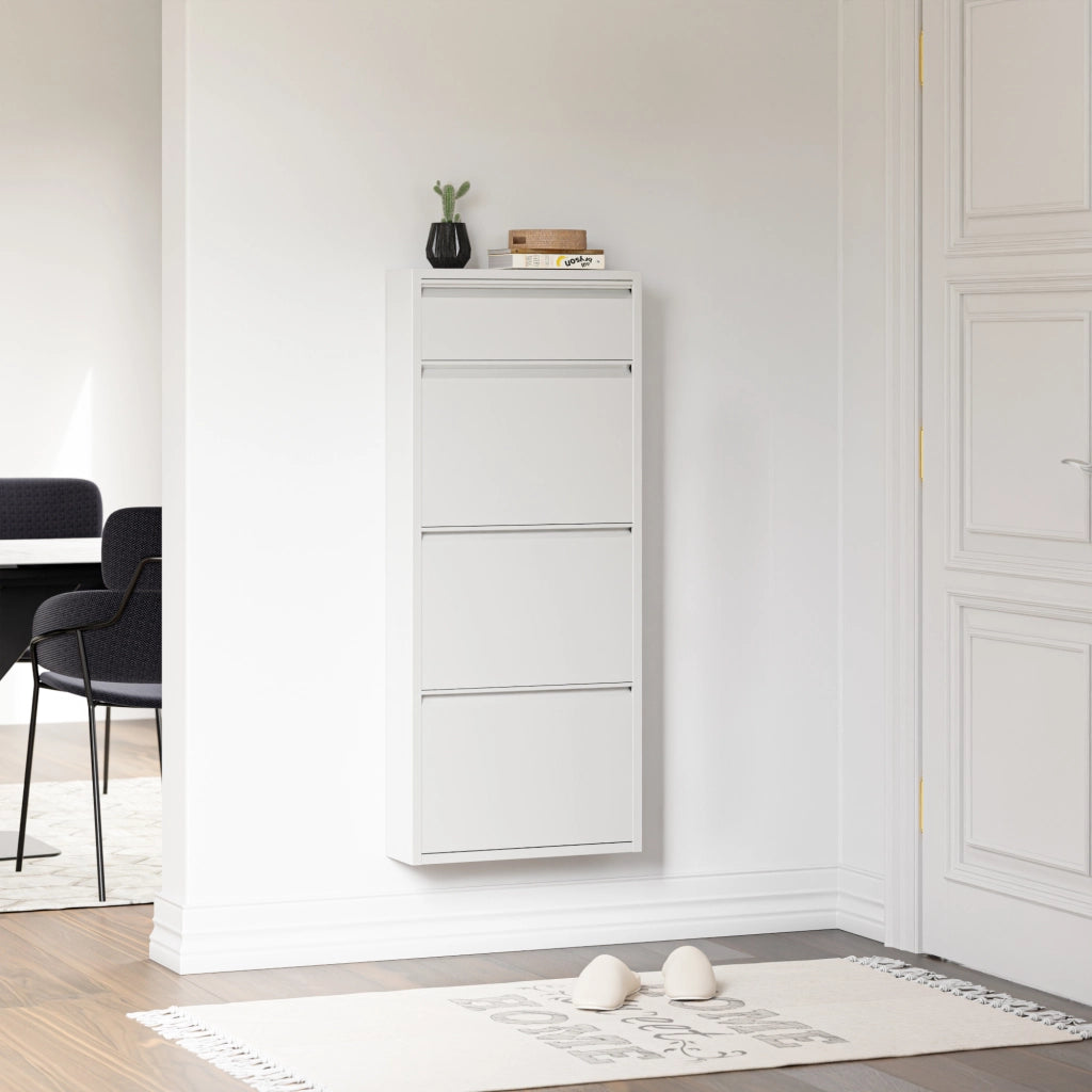 Scarpiera Sokndal con 3+1 Contenitori Ribaltabili Portascarpe in Metallo - Bianco [en.casa]