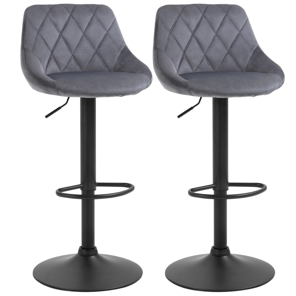 Set 2 Sgabelli da Bar Regolabili ¨C Zephmum ¨C Grigio e Nero, Finta Pelle e Metallo, 46x48x83-104cm