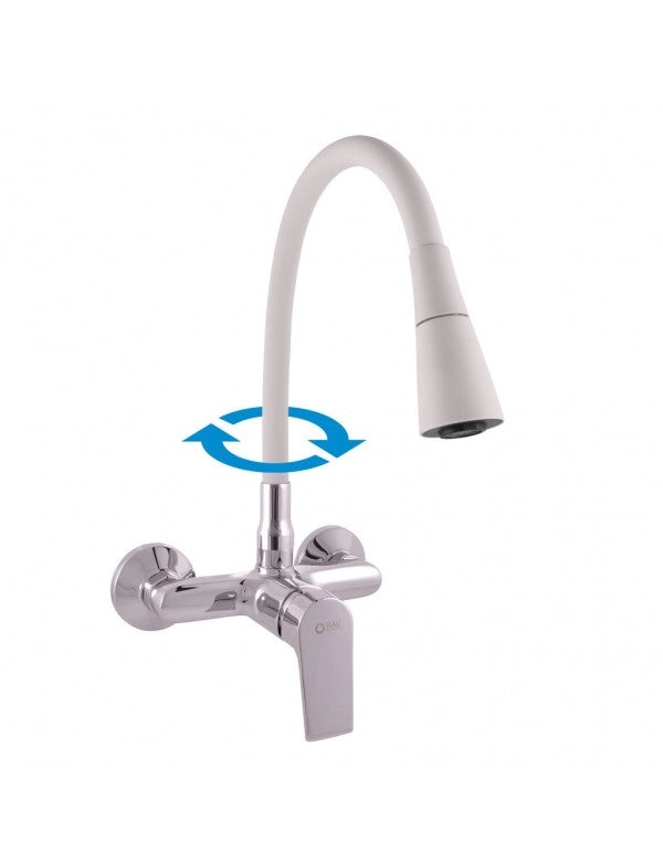 Miscelatore lavello flessibile a parete bianco con memory foam COLORADO H. 32,3 cm