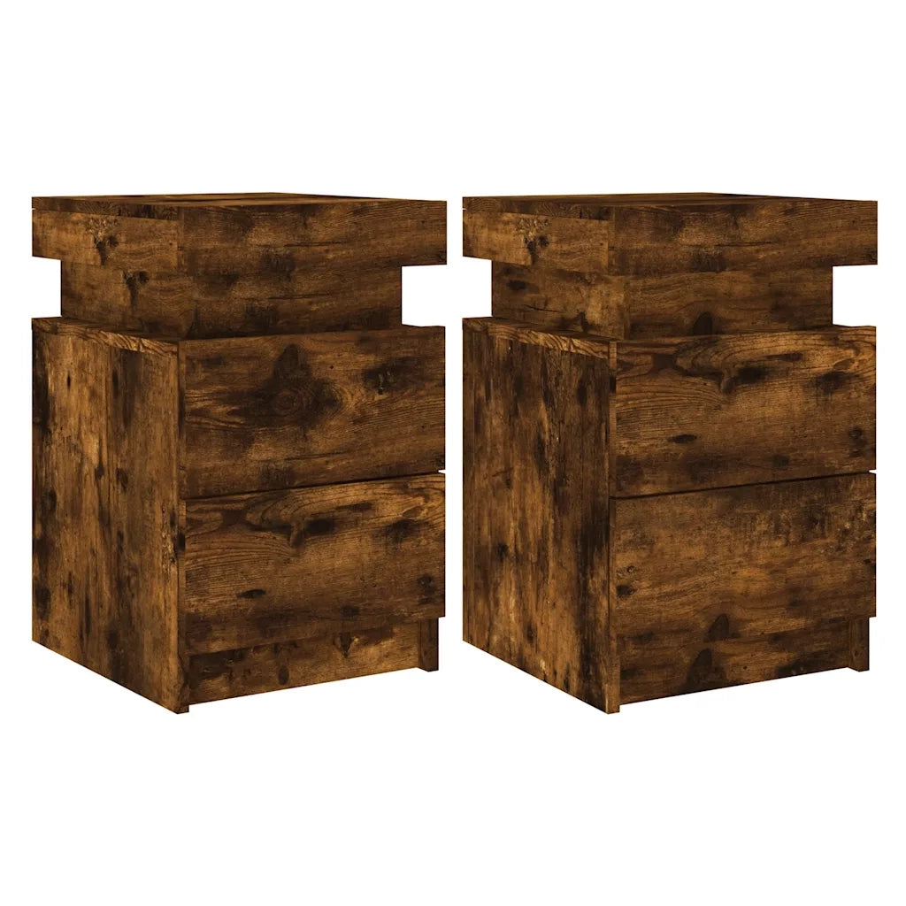 Comodini con Luci LED 2pz Rovere Fumo 35x39x55 cm 836758