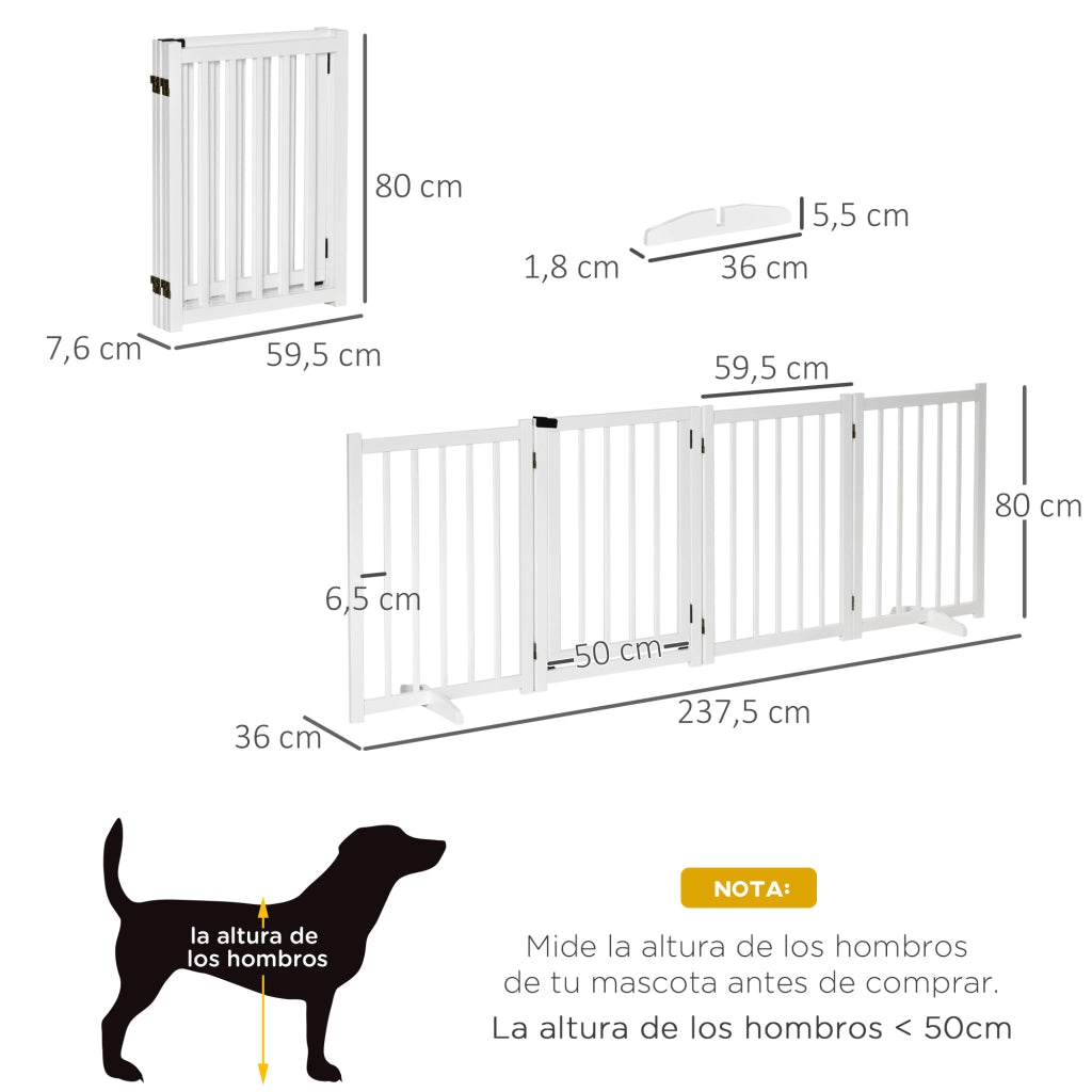 Barriera per Cani Pieghevole con Porta e Chiusura di Sicurezza ¨C zephmum ¨C Bianco 237.5x36x80 cm