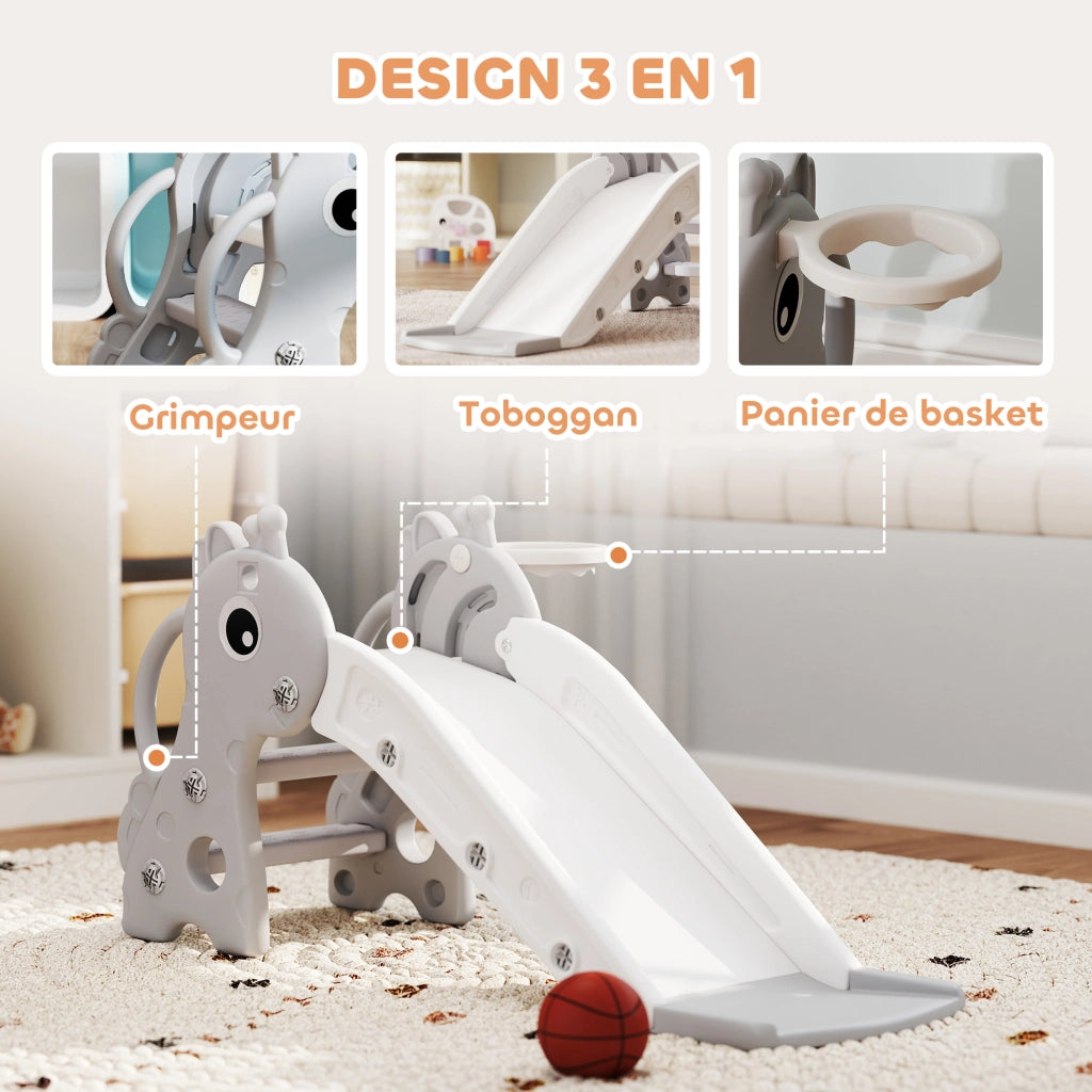 Casetta per bambini 3 in 1 con toboga, canestro e arrampicata ¨C zephmum ¨C 106x51.5x52 cm grigio