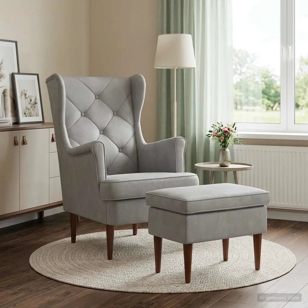 Poltrona con Ottomano 2 pz Grigio Chiaro Velluto 3418847