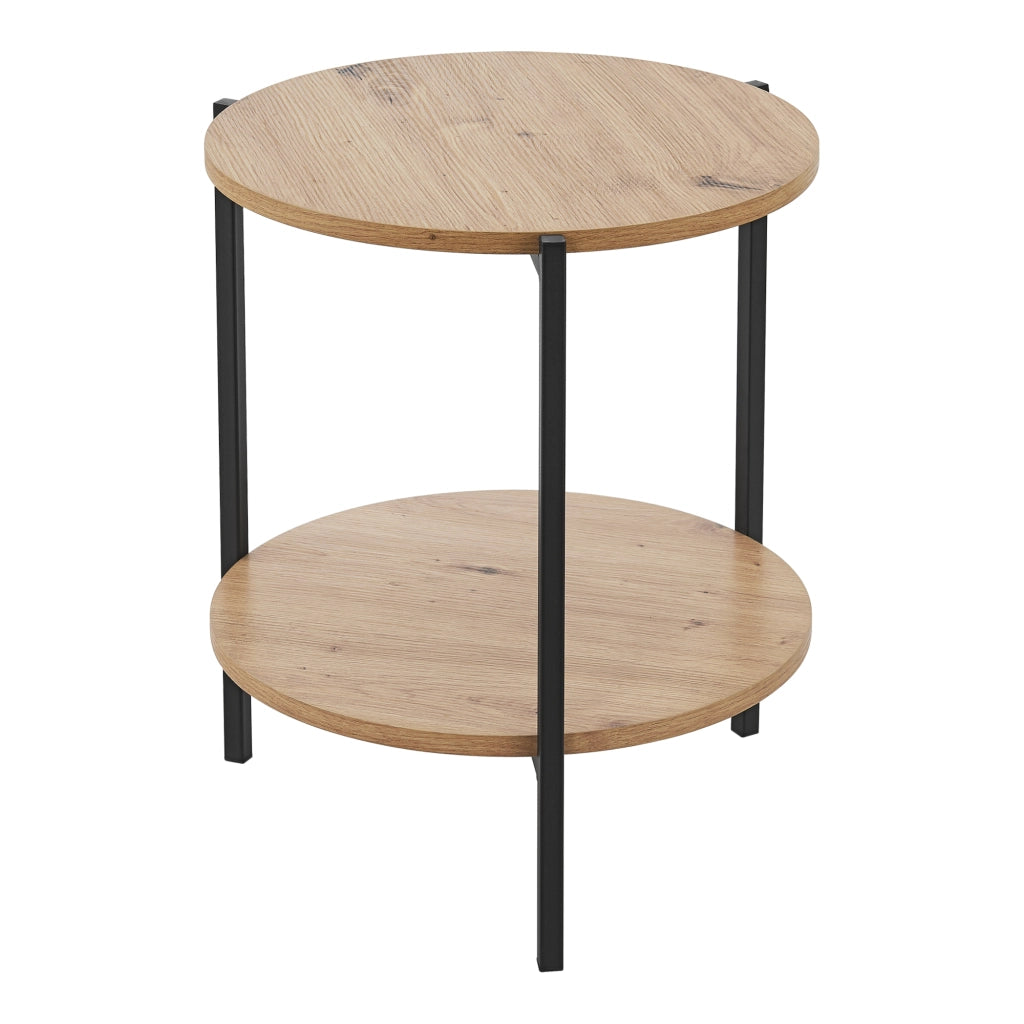 Tavolino Basso Kuopio a 2 Ripiani Rotondi Ø40cm Effetto Legno [en.casa]