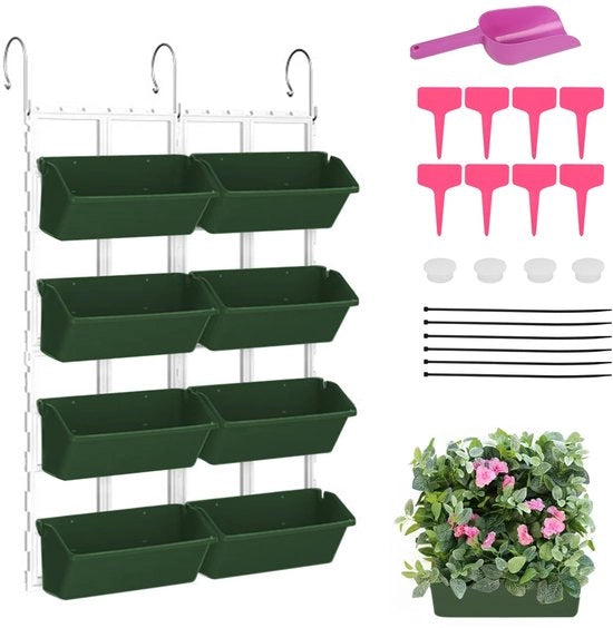 Pianta verticale appesa, parete per piante verticali con 8 contenitori, pianta verticale spazievoluta per giardino, balcone, decorazione interna