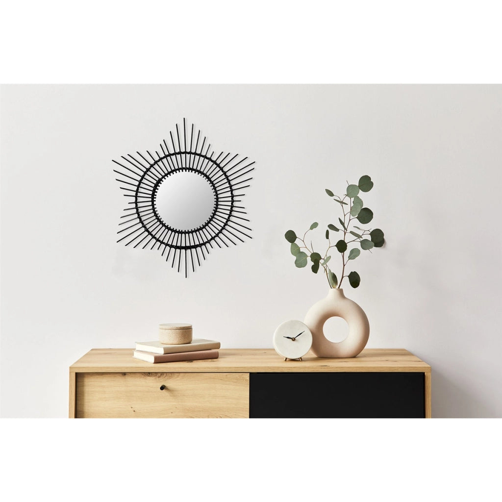 Specchio da parete Aina in rattan nero stile boho