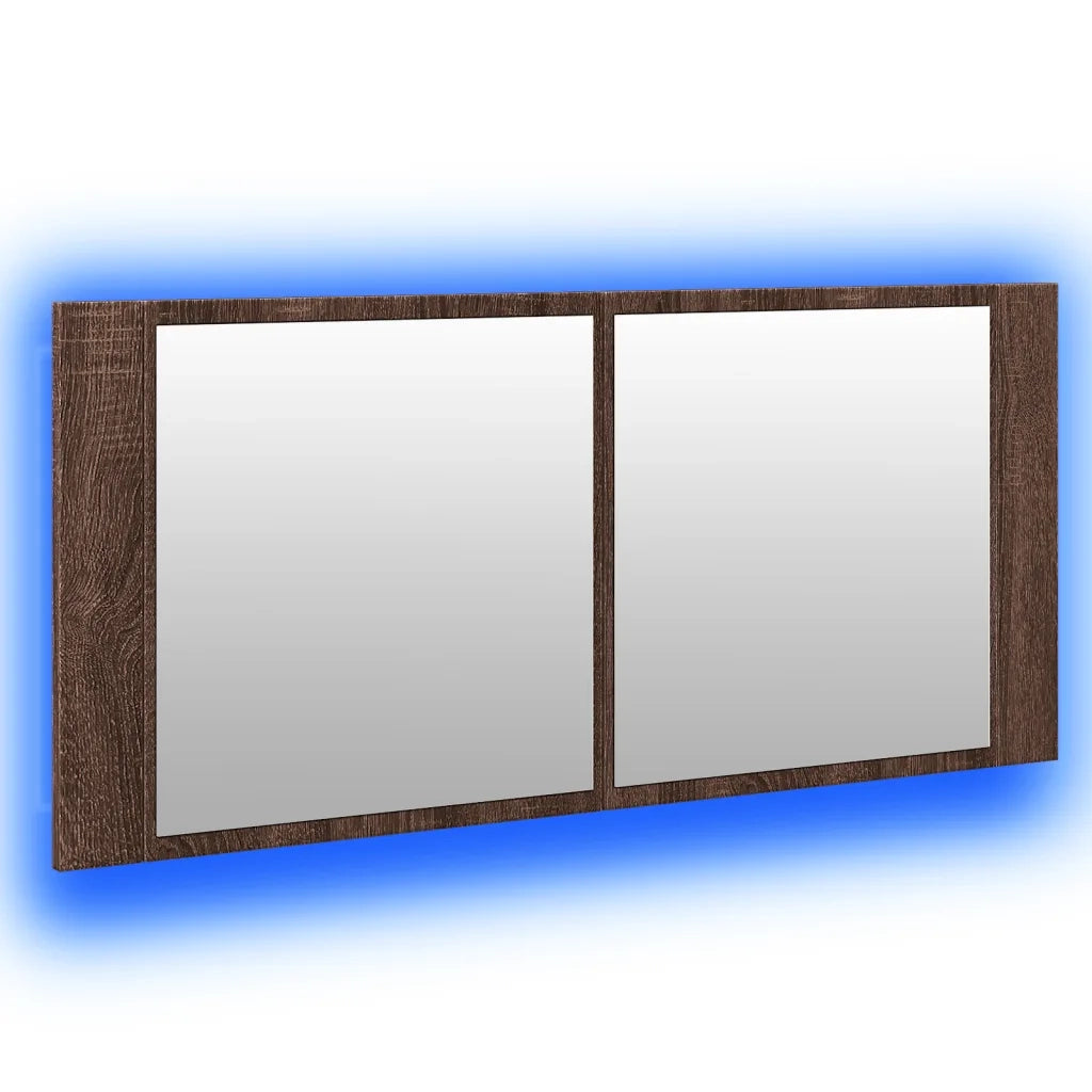 Armadietto Specchio con LED da Bagno-Mobile bagno con specchio Rovere Marrone 100x12x45cm