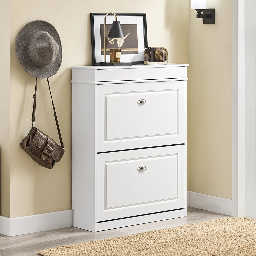 SoBuy Scarpiera Salvaspazio Slim Mobiletto da Ingresso con 2 Ante a Ribalta Armadio Portascarpe Scarpiera Moderna per Ingresso Corridoio o Camera 75x24x96cm Bianco FSR78-L-W