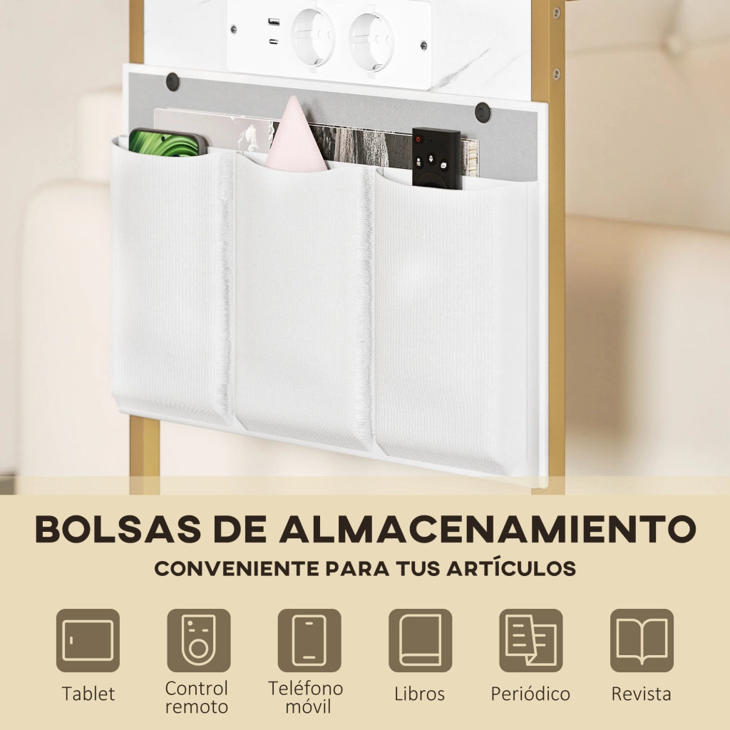 Tavolino da Caff¨¨ con USB e Cassetto ¨C Zephmum ¨C Bianco e Dorato 40x25.5x71 cm