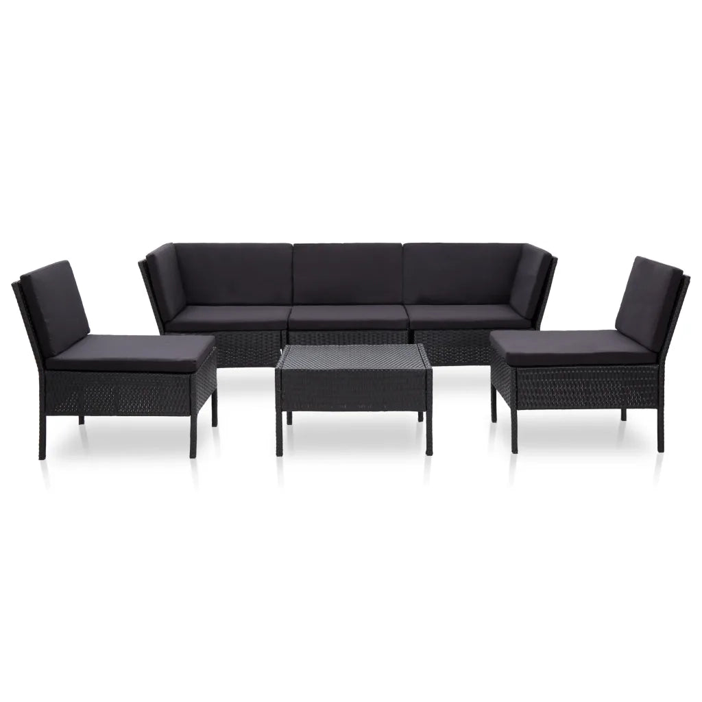 Set Divani da Giardino 6 pz con Cuscini in Polyrattan Nero cod mxl 40879