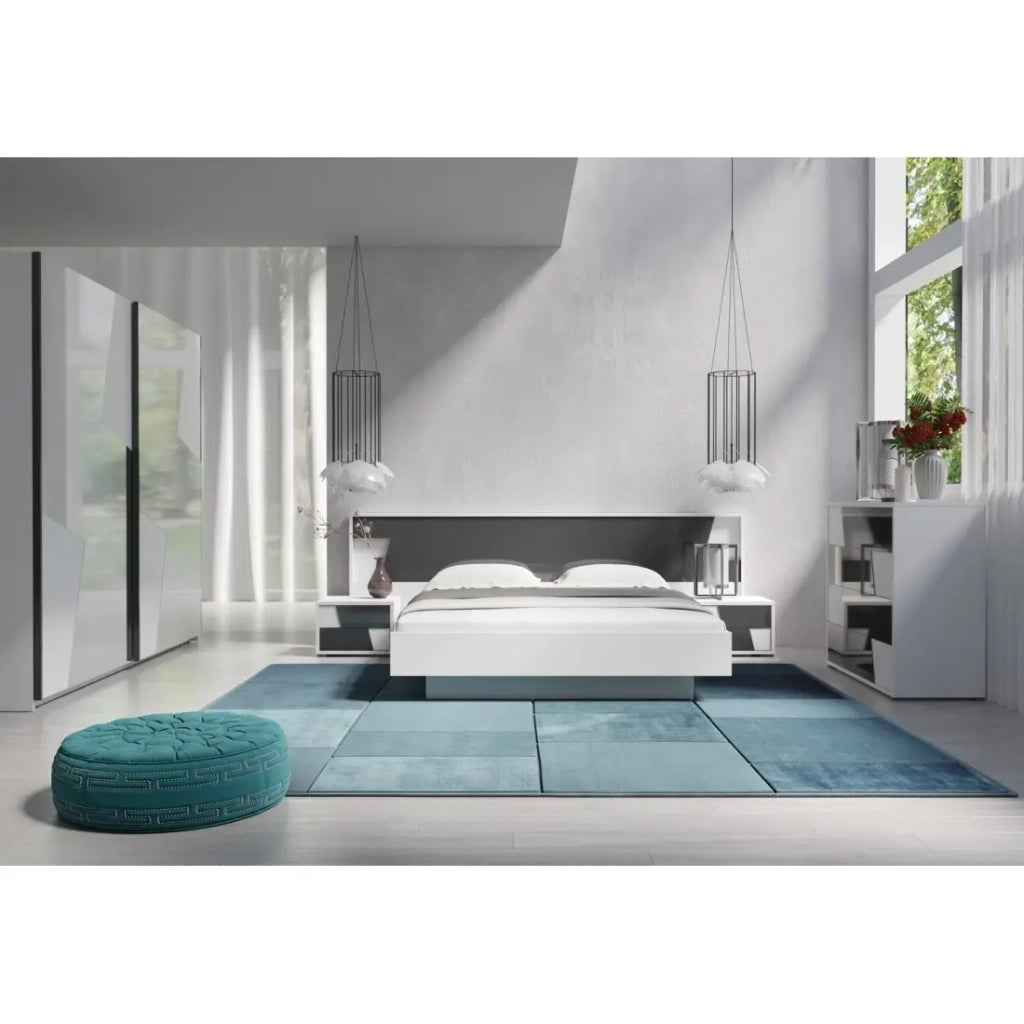 Letto FULMO 160 cm con contenitore - Colore bianco e finitura grigio cemento - 171 x 92 x 201 cm