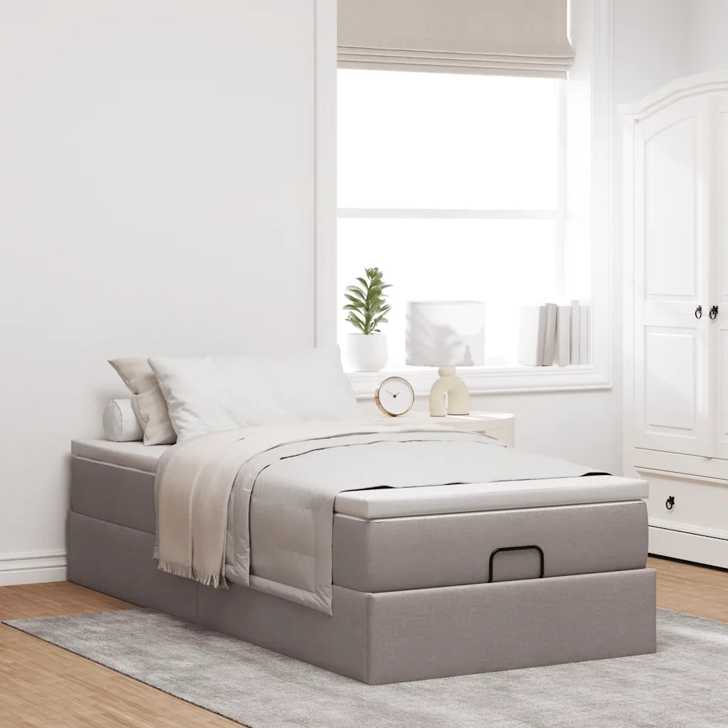 Struttura Letto Pouf con Materasso Tortora 80x200 cm in Tessuto