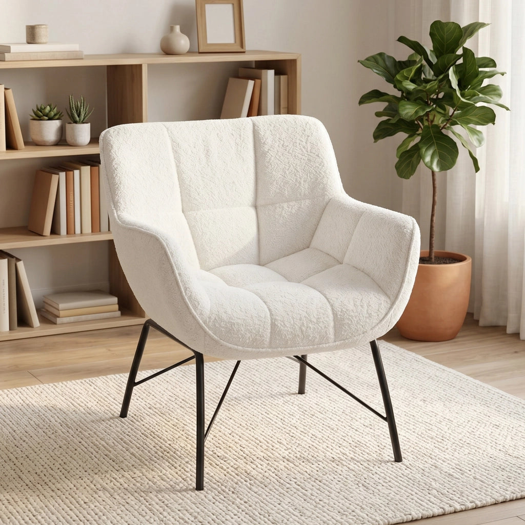 Poltrona Moderna in Sherpa ¨C Zephmum ¨C Crema con Gambe in Metallo