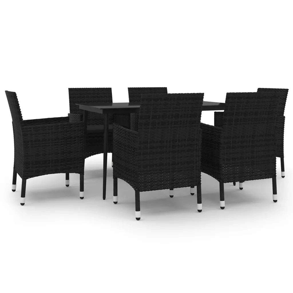 Set da Pranzo per Giardino 7 pz con Cuscini Polyrattan e Vetro 3099736