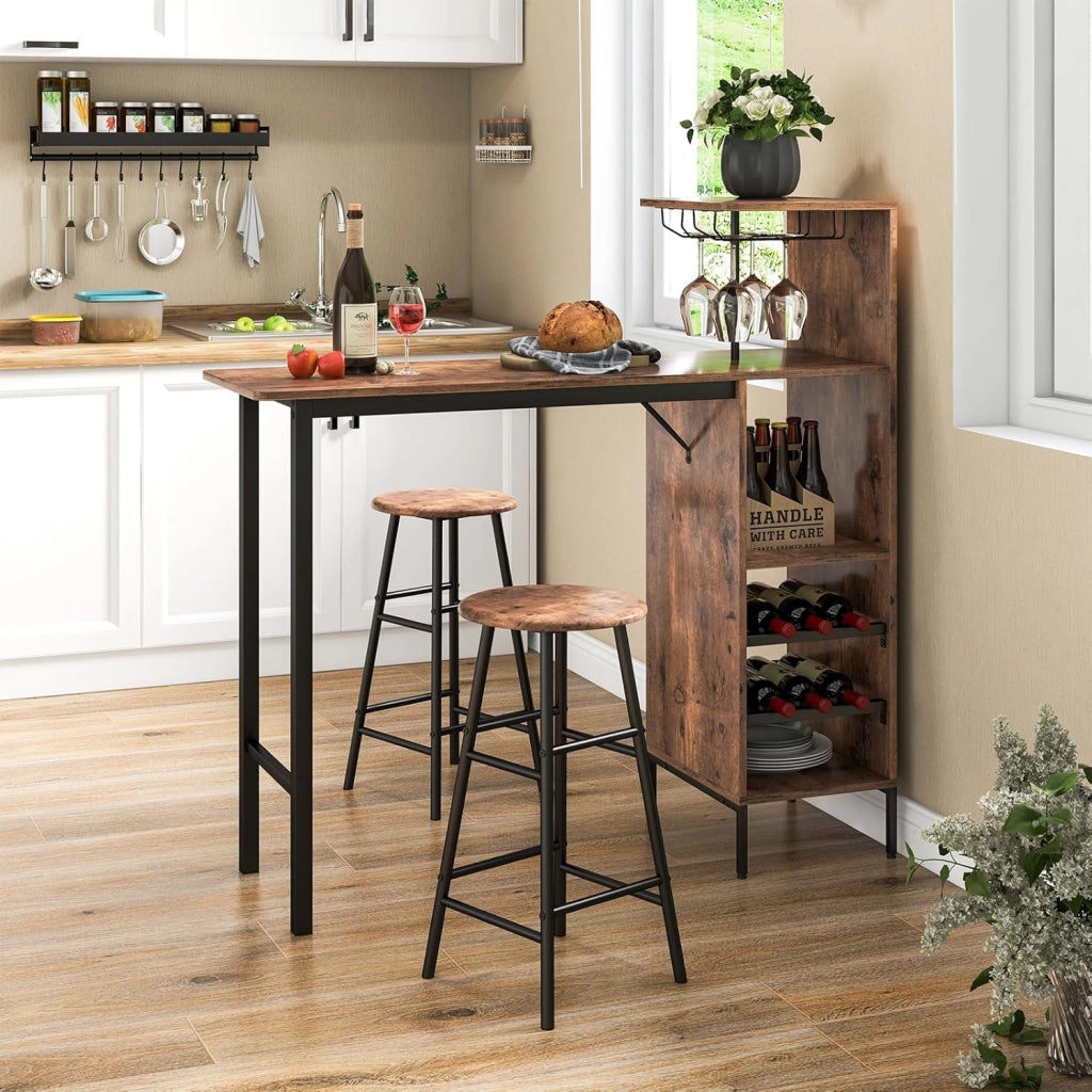 Tavolo Alto con Sgabelli 3 pz Tavolino e Bancone Bar, Penisola Cucina con Sgabelli, Tavolo Bistro in Forma Quadrata 120x40x90 cm, 4 Colori (Caffe)