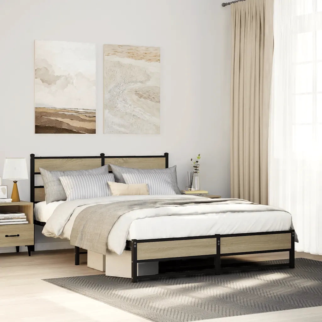 Letto matrimoniale | Letto per adulti | Giroletto senza Materaso in Metallo Rovere Sonoma 140x200 cm