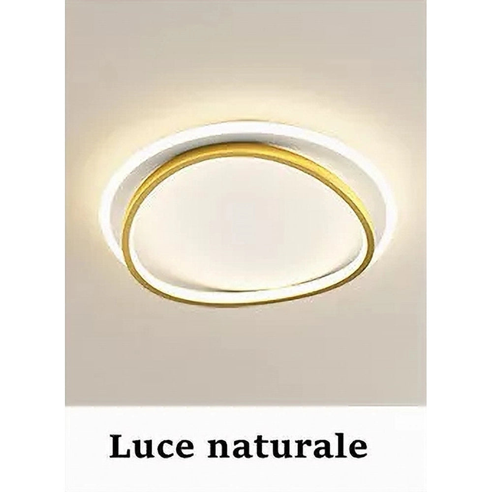 Trade Shop - Plafoniera Led 36w Cerchio Bianco Oro Moderno Soffitto Tonda Luce Naturale 71493 -