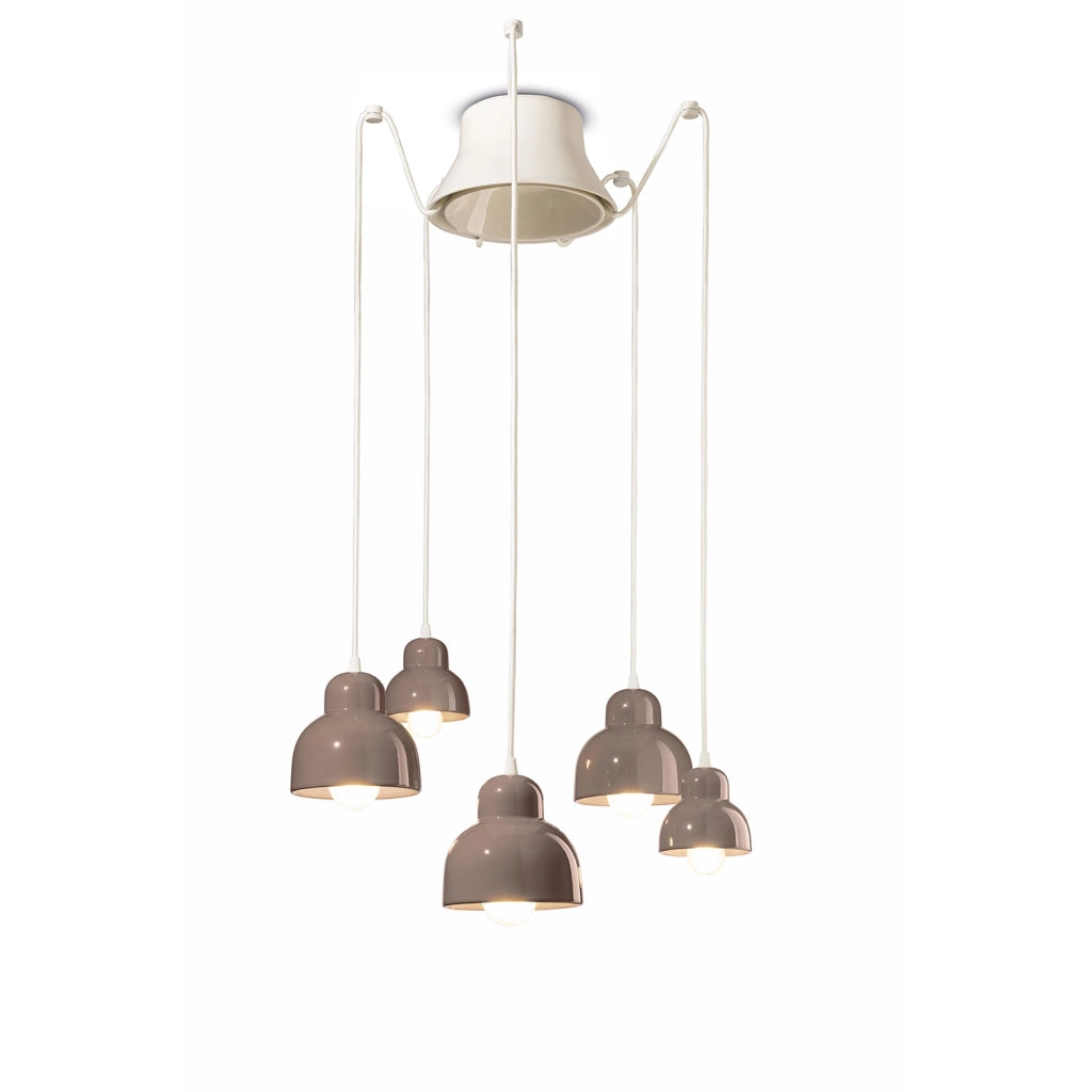 Lampadario Vintage Decò Berimbau Ceramica Marrone Moka 3 Luci E27