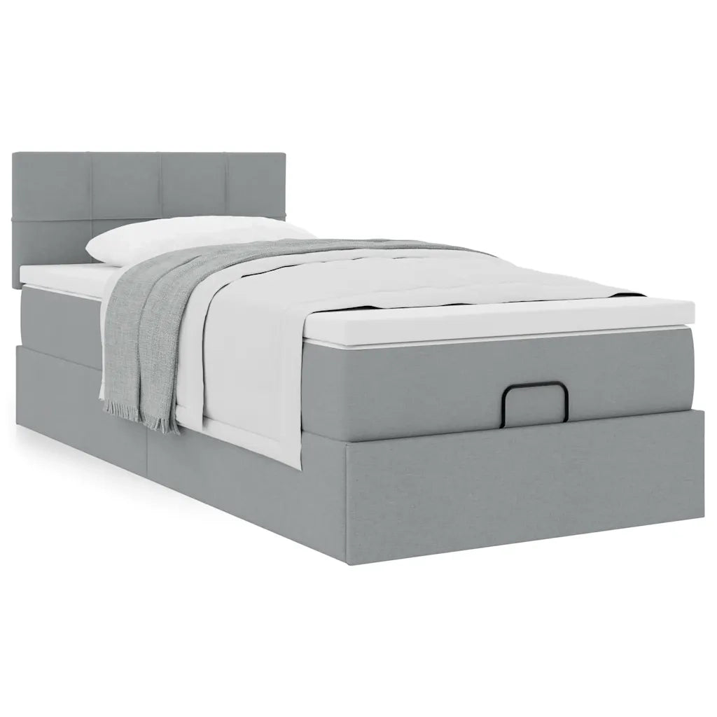 Pouf Letto con Materasso Grigio Chiaro 100x200 cm in Tessuto 3311435